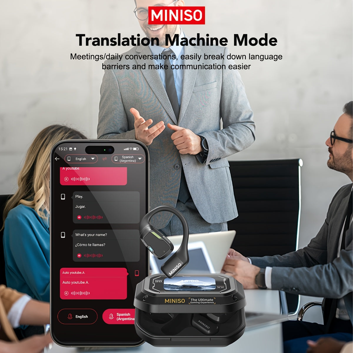 MINISO M98 AI Translation Wireless Earbuds Open Ear Earphones Support 135 Languages Real Time Translation .