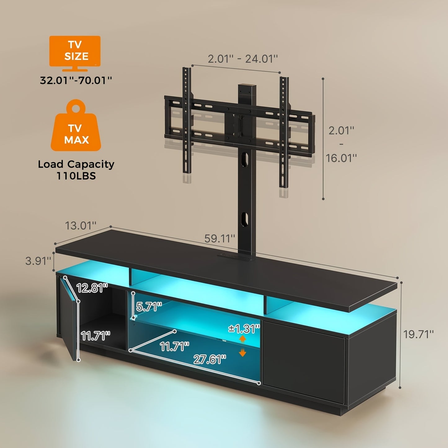 Heavy-Duty Modern TV Stand with Rotating Base .