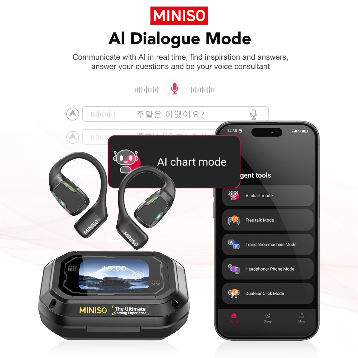 MINISO M98 AI Translation Wireless Earbuds Open Ear Earphones Support 135 Languages Real Time Translation .
