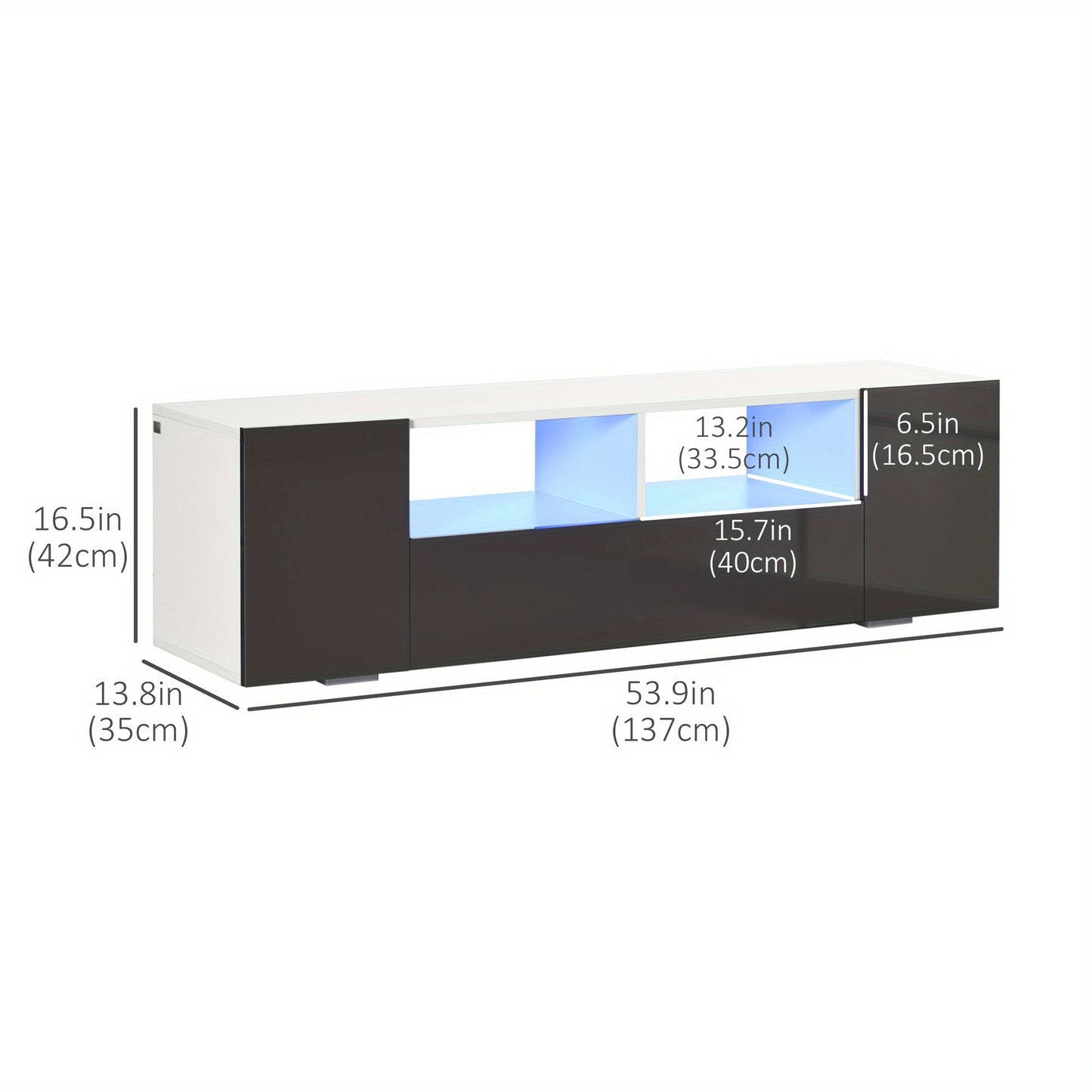 HOMCOM Modern Grey High-Gloss TV Stand with LED Lighting