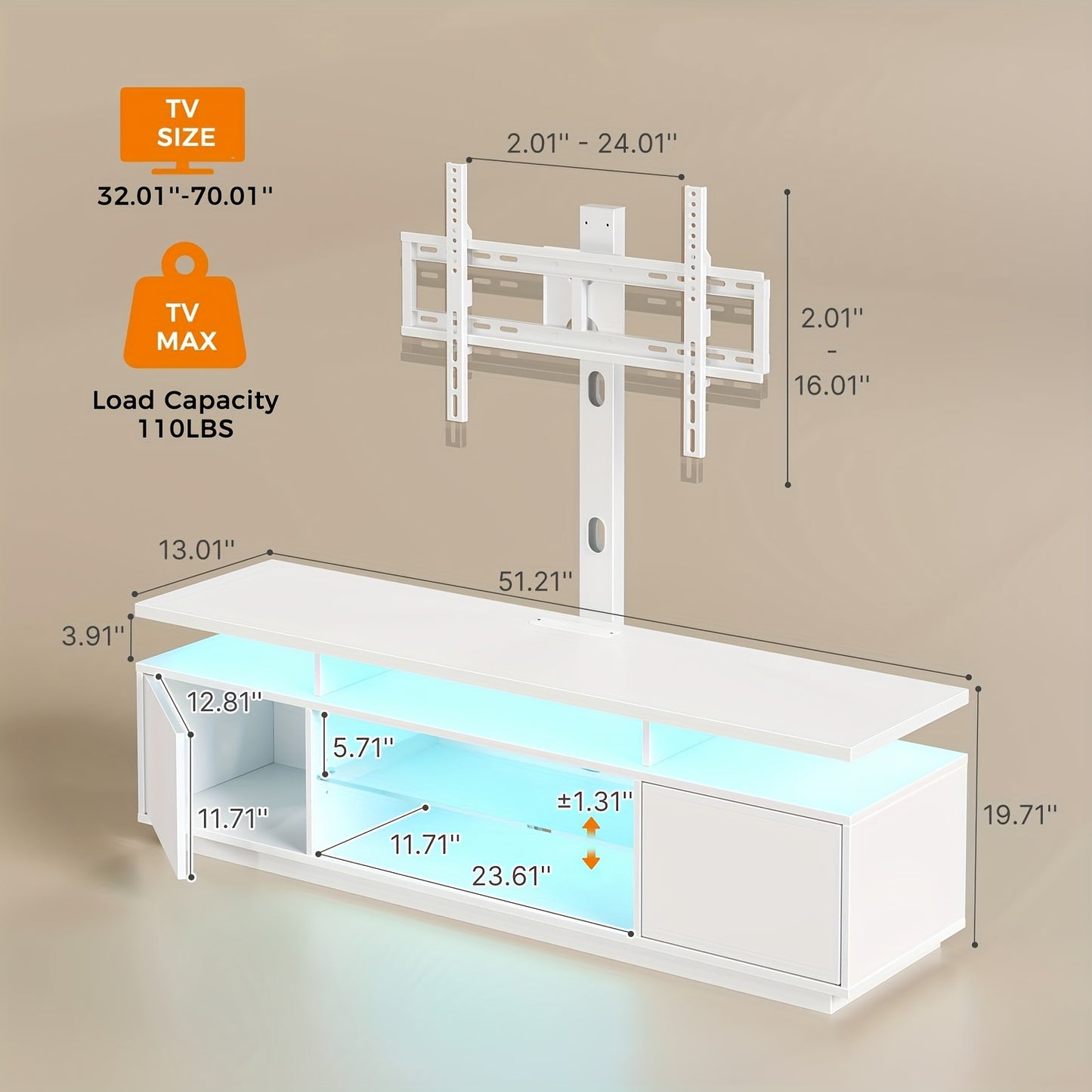Heavy-Duty Modern TV Stand with Rotating Base .