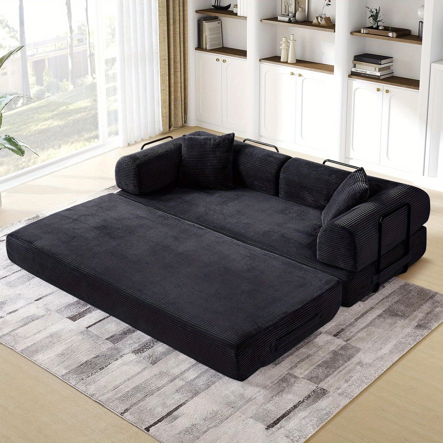 Queen Size Convertible Folding Sofa Bed with Memory Foam Cushions .