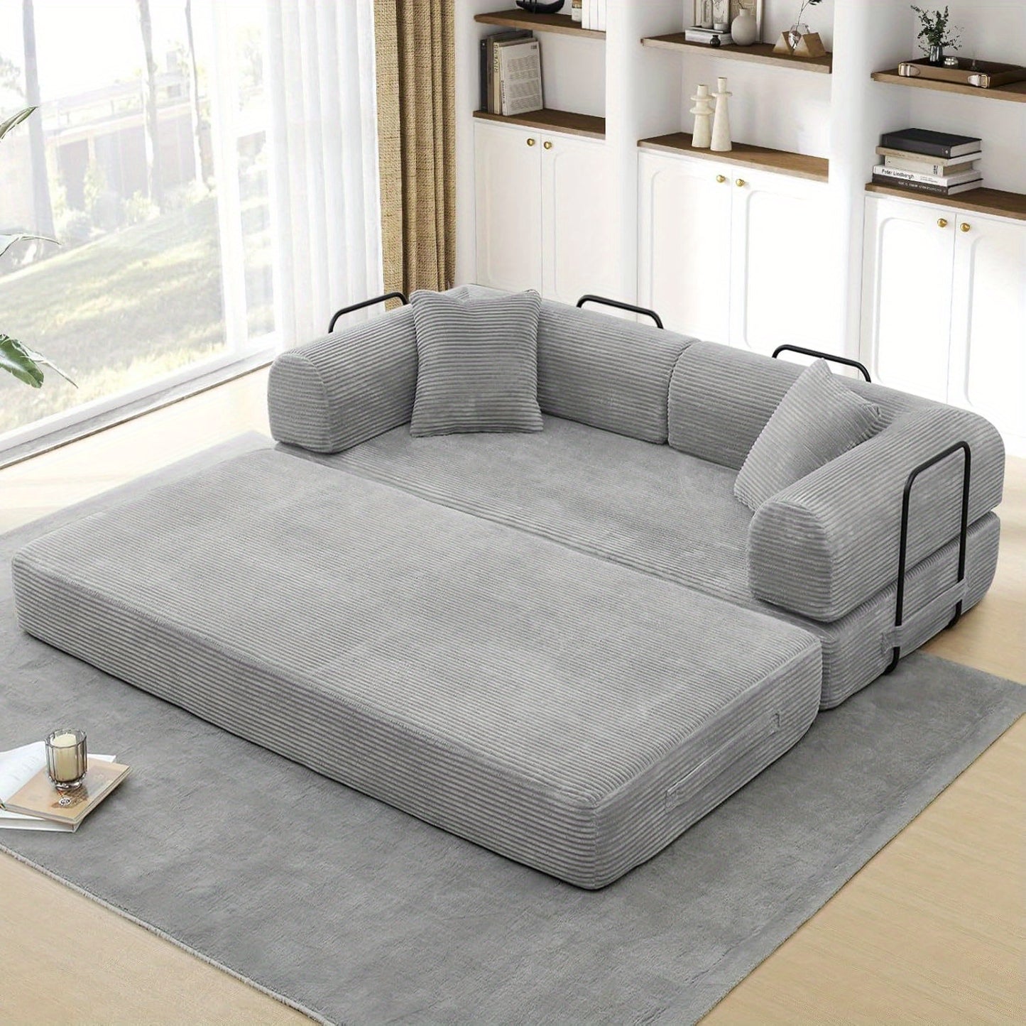 Queen Size Convertible Folding Sofa Bed with Memory Foam Cushions .