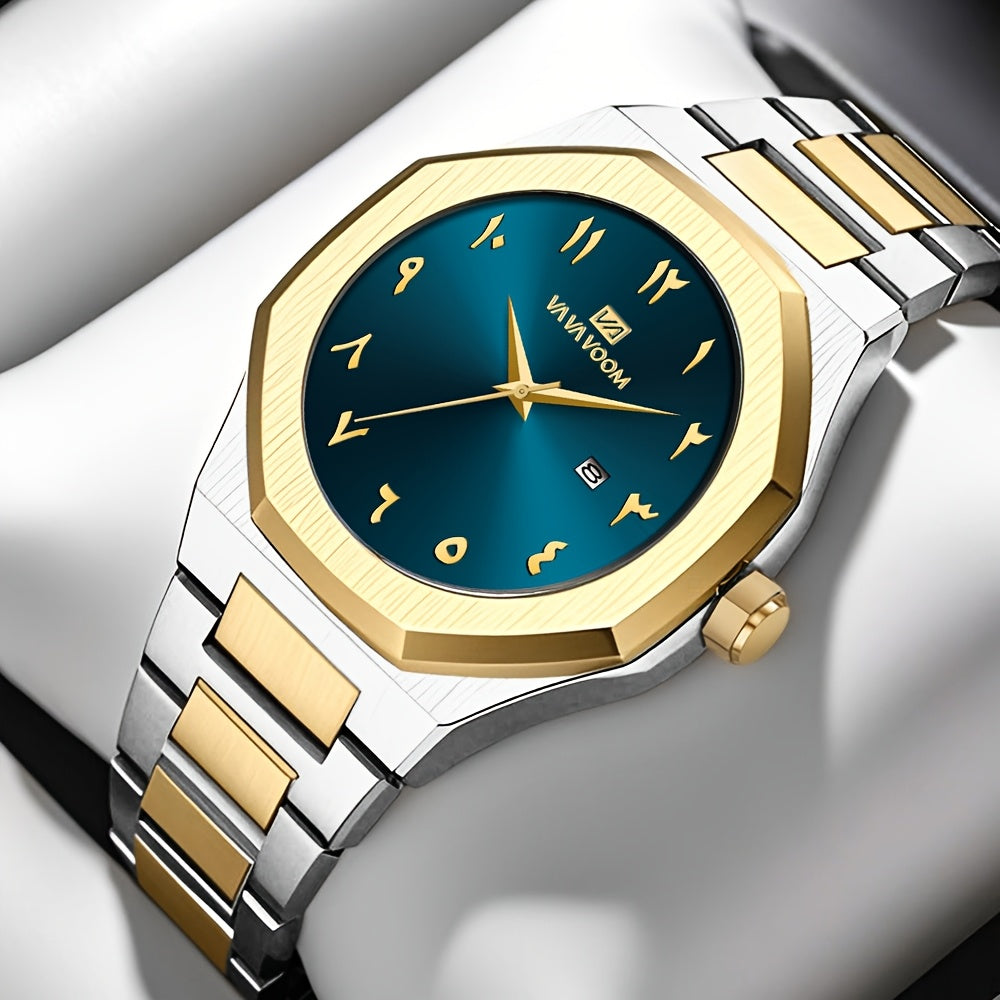 Men's Luxury Watch - Stainless Steel Black & Golden wristwatch.