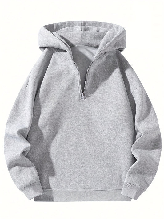 Men's Casual Solid Color Half-Zip Hooded Sweatshirt