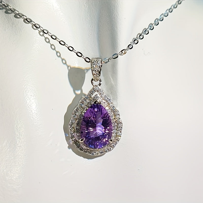 Elegant 6-Carat Amethyst Pendant Necklace in S925 Sterling Silvery.