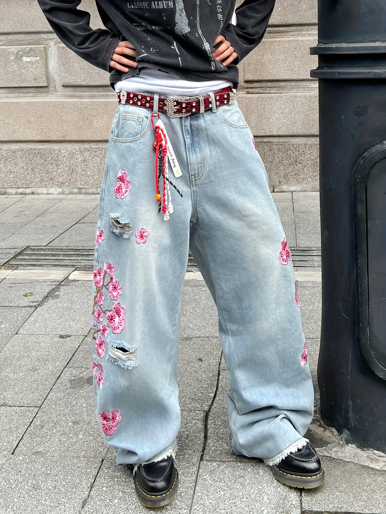 Men's Vintage Streetwear Wide-Leg Overalls Jeans .