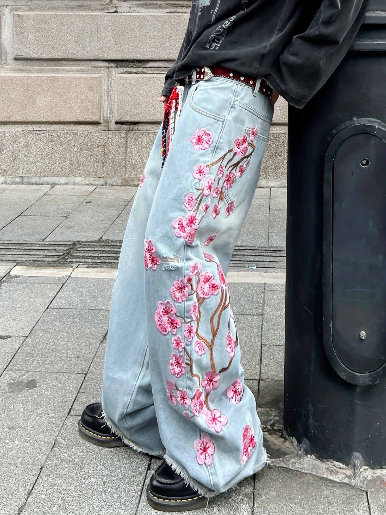 Men's Vintage Streetwear Wide-Leg Overalls Jeans .