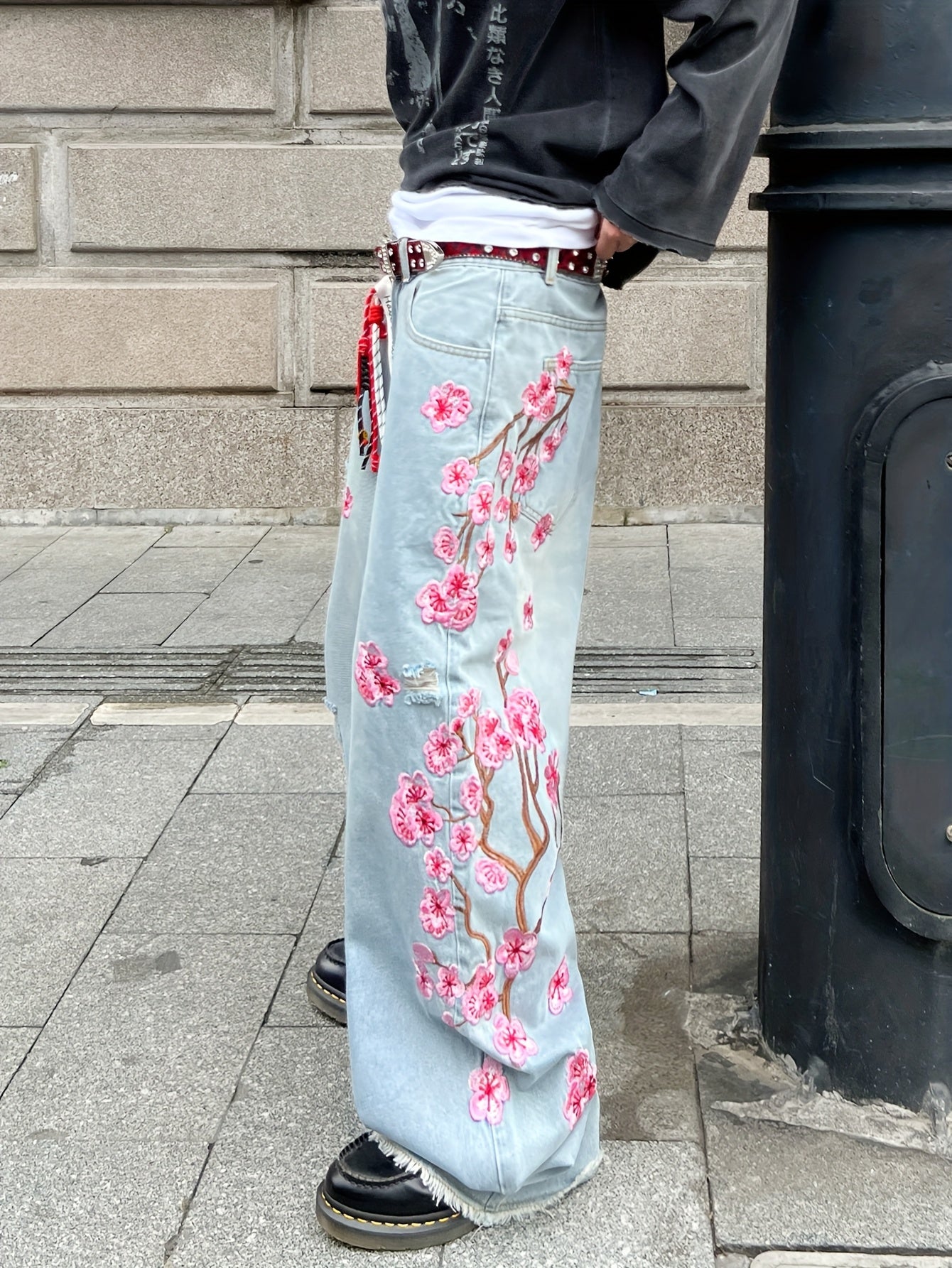 Men's Vintage Streetwear Wide-Leg Overalls Jeans .