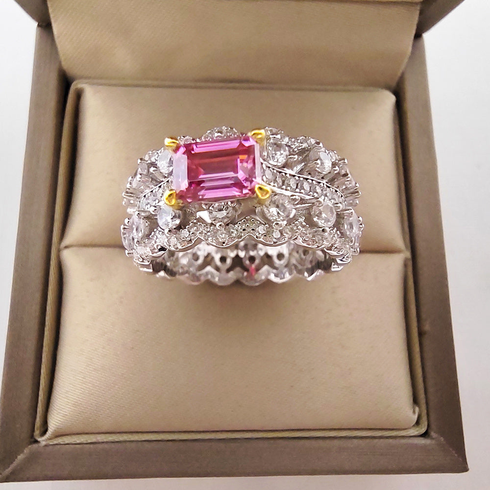 1 carat emerald cut pink Moissanite wedding band .