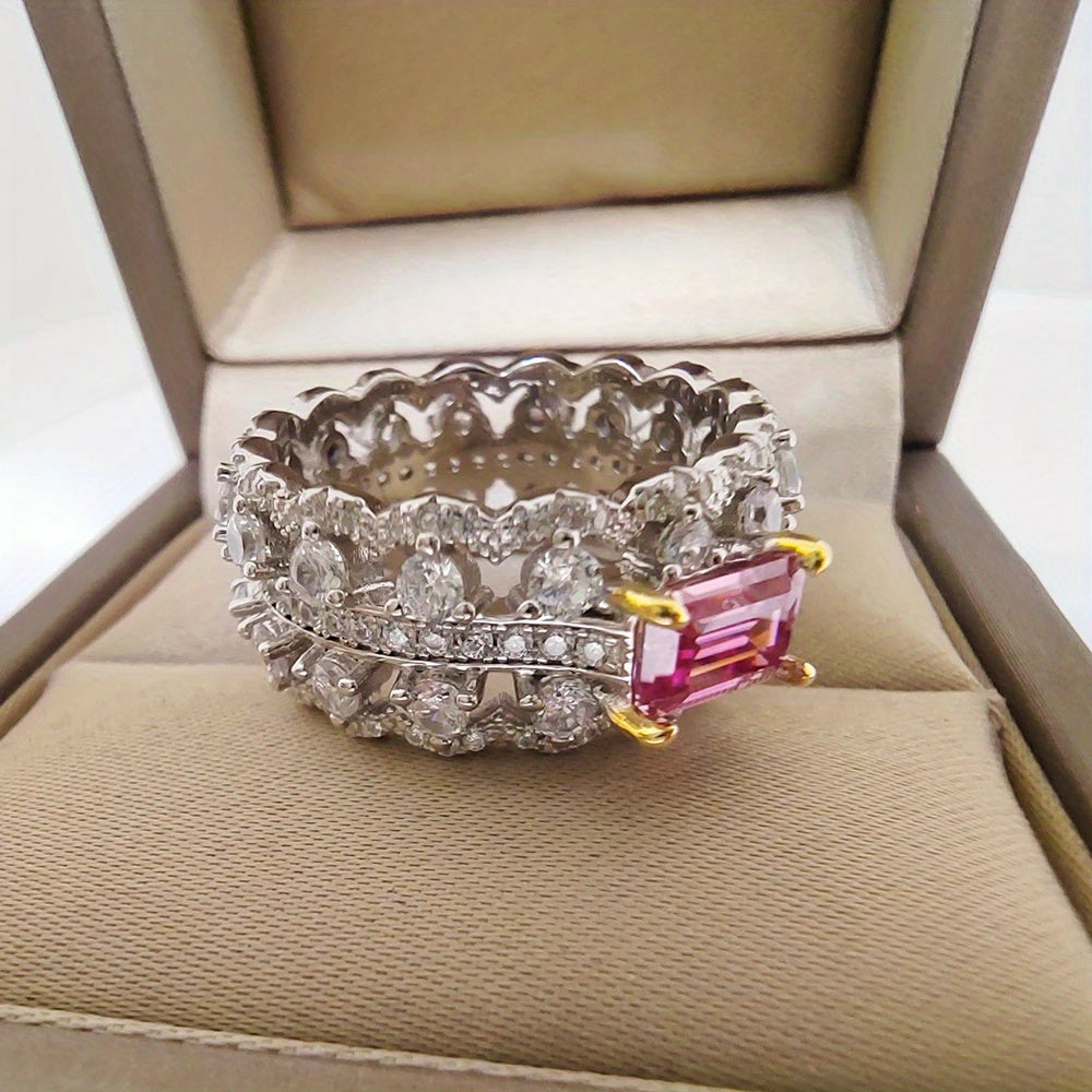 1 carat emerald cut pink Moissanite wedding band .