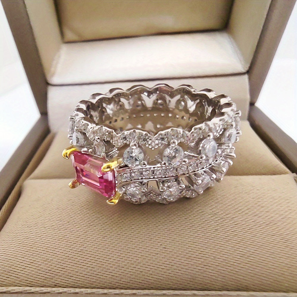 1 carat emerald cut pink Moissanite wedding band .