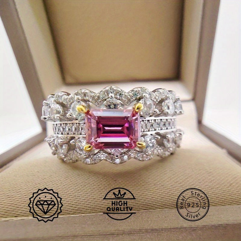 1 carat emerald cut pink Moissanite wedding band .
