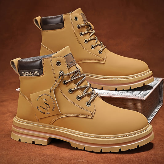 1 pair of Men's hiking boots solid color short boots .