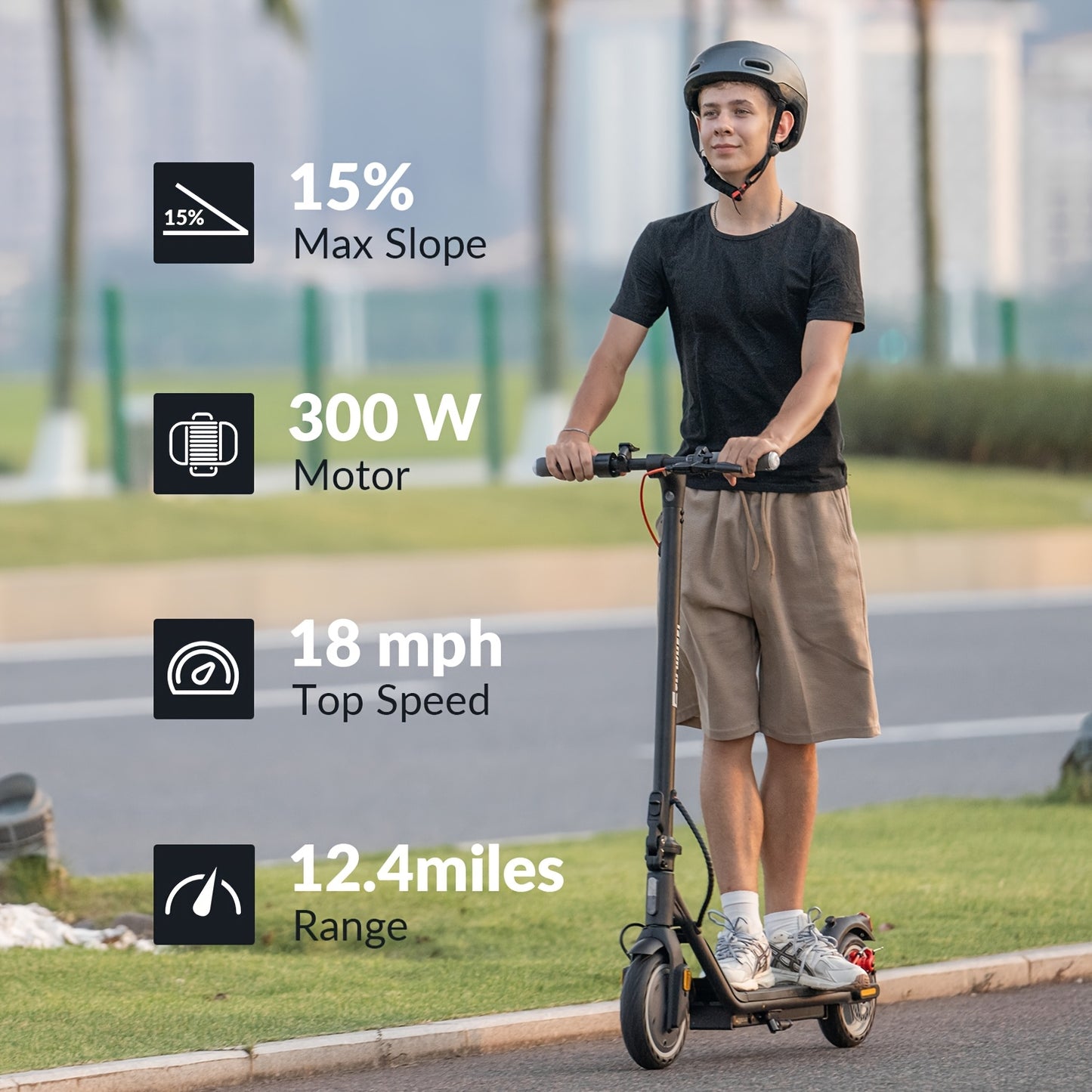 Adult Electric Scooter with App Connectivity - 300W Motor, 18 MPH Speed & 12.4-Mile Range, Dual Brakes .