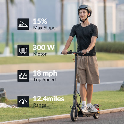Adult Electric Scooter with App Connectivity - 300W Motor, 18 MPH Speed & 12.4-Mile Range, Dual Brakes .
