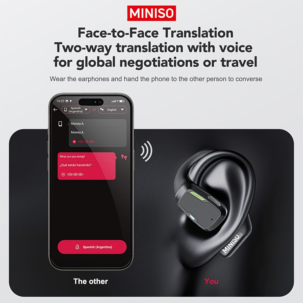 MINISO M98 AI Translation Wireless Earbuds Open Ear Earphones Support 135 Languages Real Time Translation .