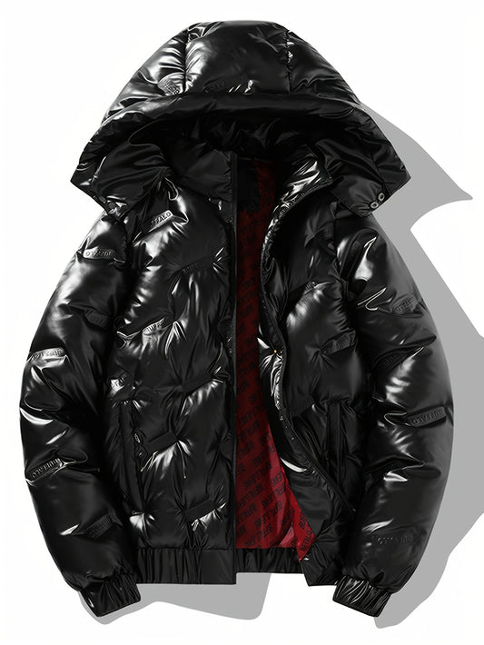 Men'S Black & Golden Glossy Clothes with Detachable Hood .