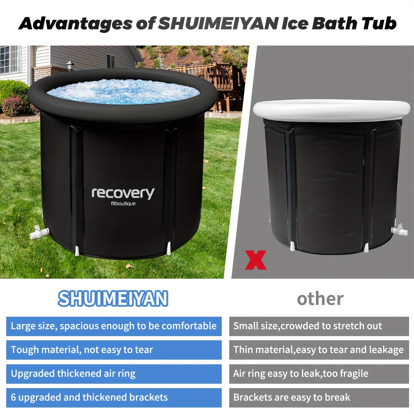 XL Plus Ice Tub with Lid, Outdoor Portable Cold Hydrotherapy Tub, Athlete Fitness/Rehab Ice Tub, Foldable Adult Tub