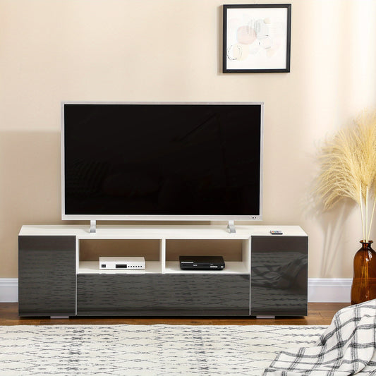 HOMCOM Modern Grey High-Gloss TV Stand with LED Lighting