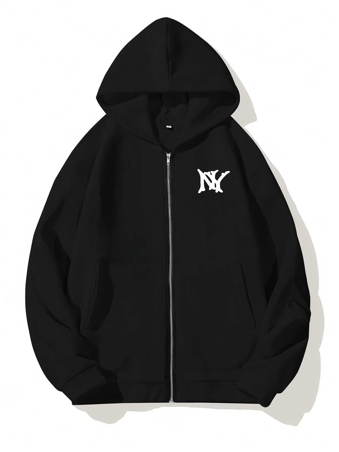 Men'S Black Hooded Zip-Up Sweatshirt with NYC Graphic