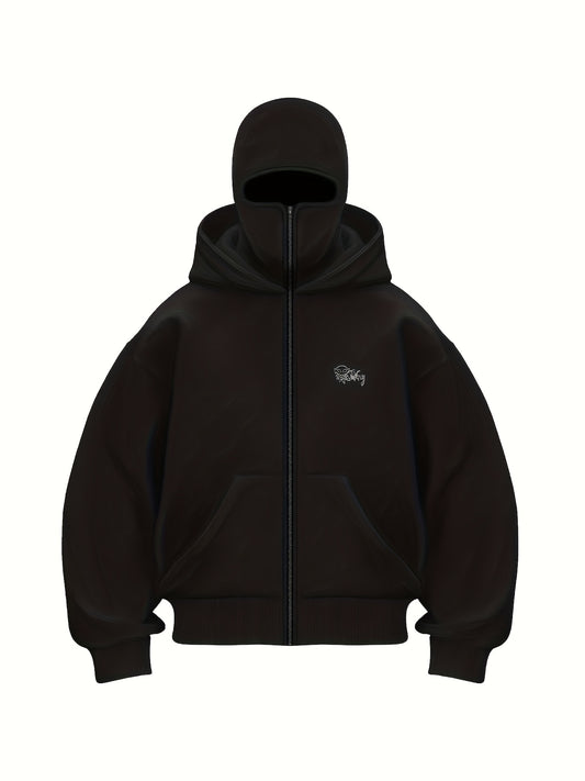 Men'S Y2K Gothic Double Hood Zip-Up Cardigan Sweatshirt.
