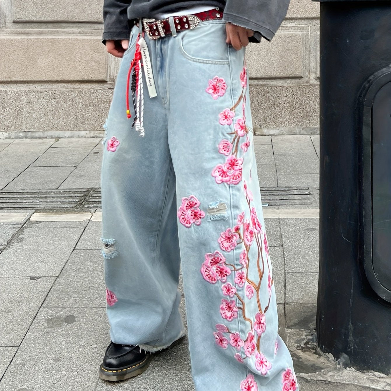 Men's Vintage Streetwear Wide-Leg Overalls Jeans .