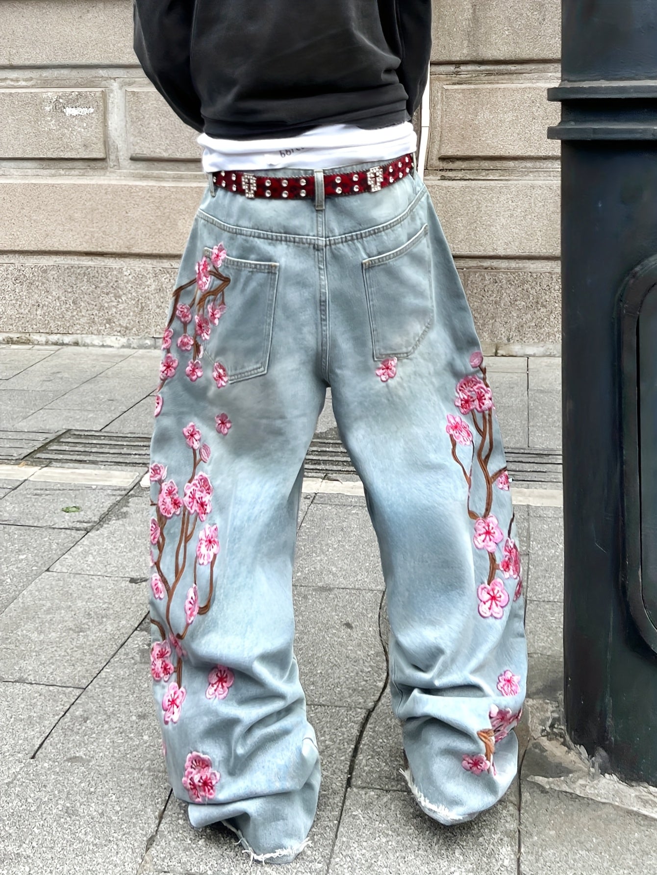 Men's Vintage Streetwear Wide-Leg Overalls Jeans .