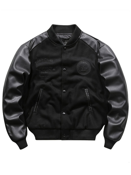 Men's Retro Embroidered Print Thick Baseball Jacket