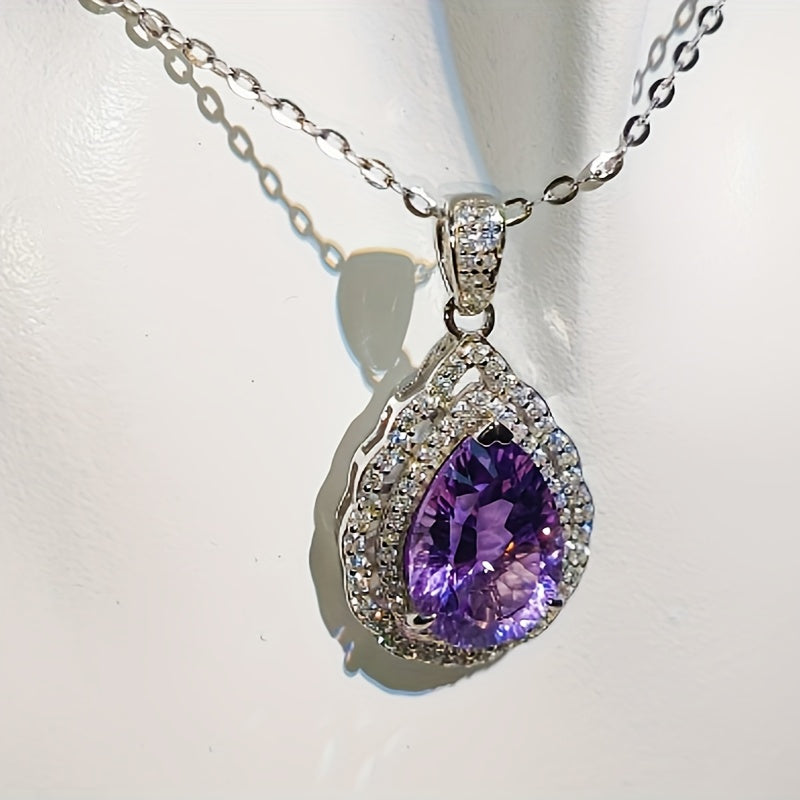 Elegant 6-Carat Amethyst Pendant Necklace in S925 Sterling Silvery.