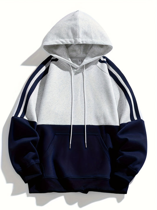 Men'S Casual Color Block Hoodie with Pockets .
