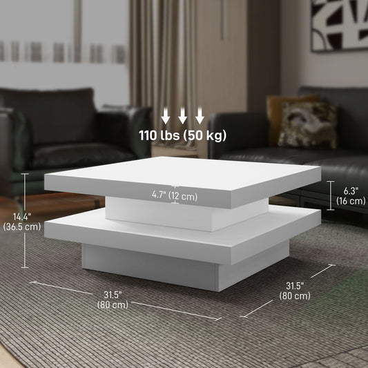 LED Coffee Table 2-Tier Square Center Table with 7 LED Lights Remote
