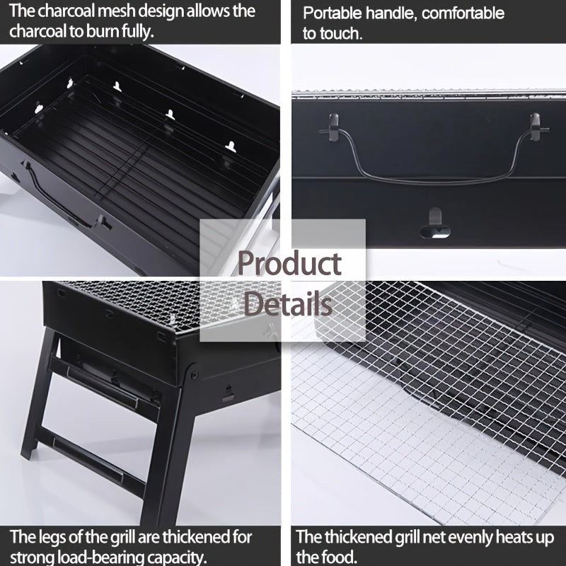 17" Folding Portable BBQ Charcoal Grill - Compact Tabletop Mini Smoker - Small Outdoor Grill for Travel Backyard Picnic Beach