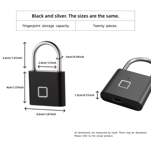 20 Fingerprint Zinc Alloy Type-C Fingerprint Padlock - Convenient Unlocking
