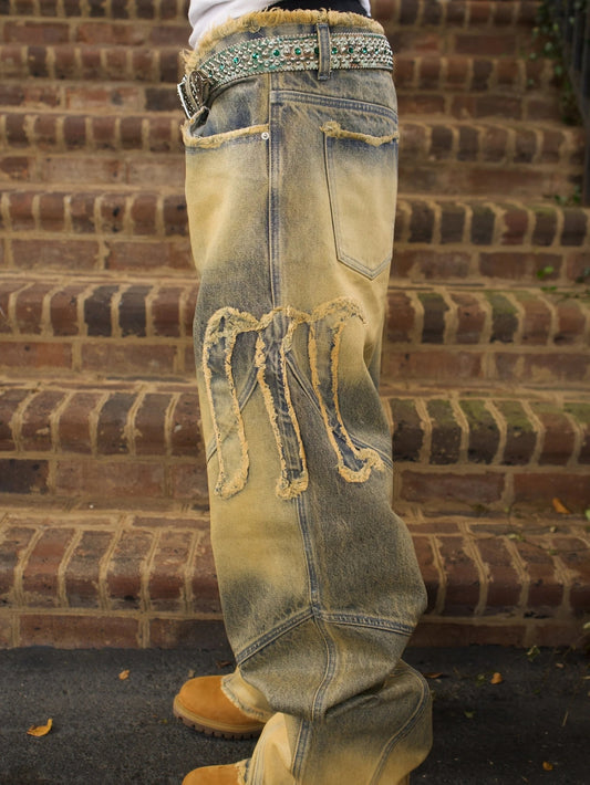 Men's Vintage Distressed Wide-Leg Jeans.