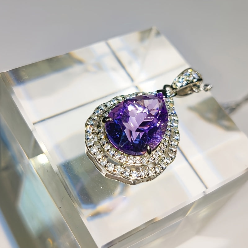 Elegant 6-Carat Amethyst Pendant Necklace in S925 Sterling Silvery.