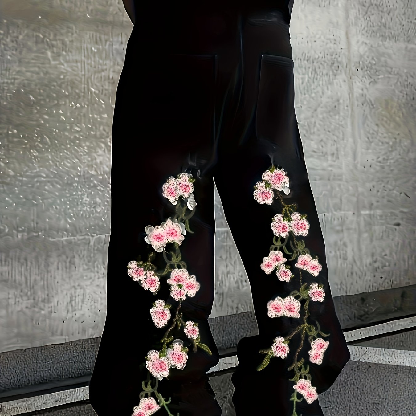 Men's Black Floral Jeans .