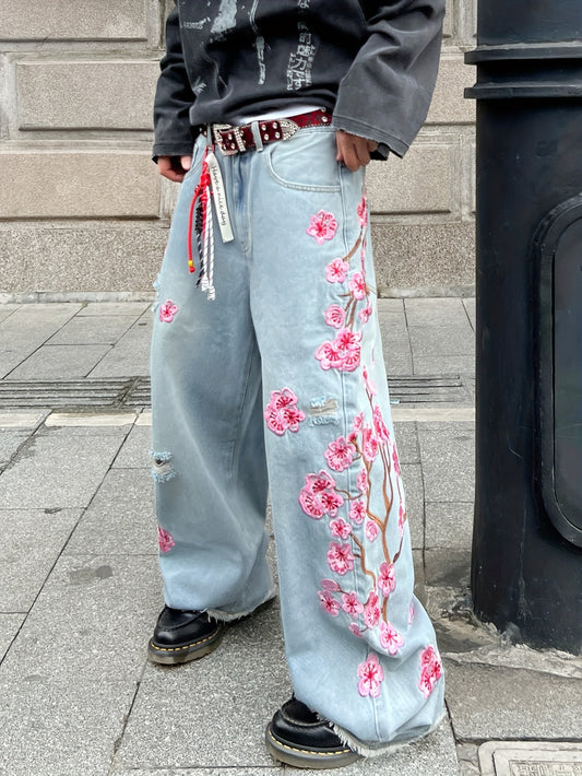 Men's Vintage Streetwear Wide-Leg Overalls Jeans .