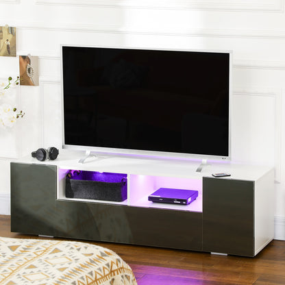 HOMCOM Modern Grey High-Gloss TV Stand with LED Lighting