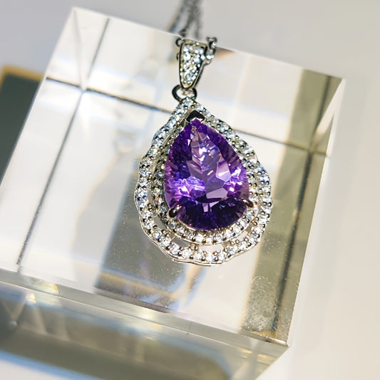 Elegant 6-Carat Amethyst Pendant Necklace in S925 Sterling Silvery.