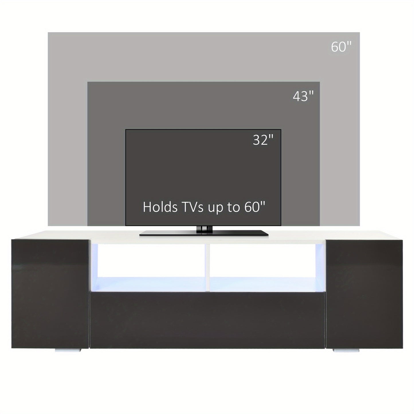 HOMCOM Modern Grey High-Gloss TV Stand with LED Lighting