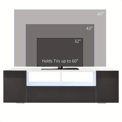 HOMCOM Modern Grey High-Gloss TV Stand with LED Lighting
