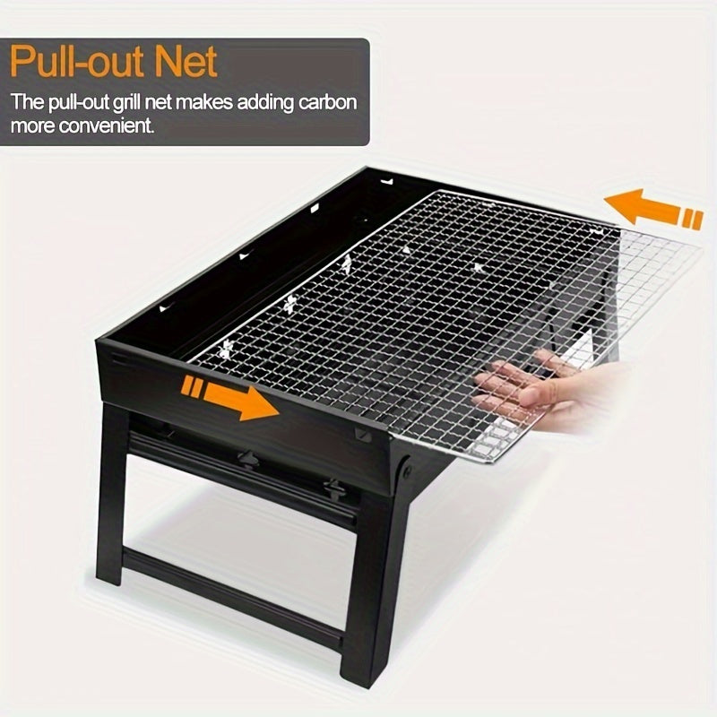 17" Folding Portable BBQ Charcoal Grill - Compact Tabletop Mini Smoker - Small Outdoor Grill for Travel Backyard Picnic Beach