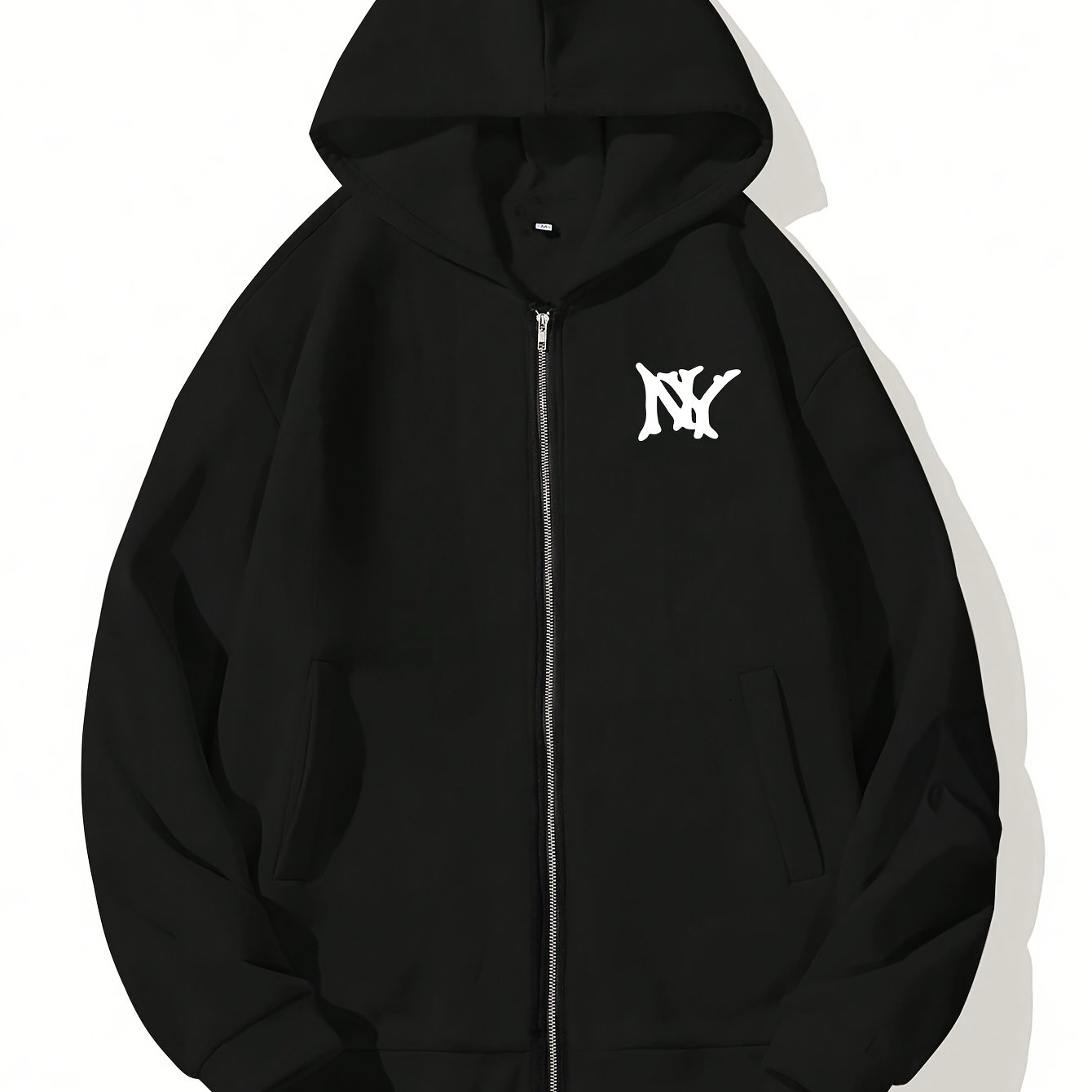 Men'S Black Hooded Zip-Up Sweatshirt with NYC Graphic