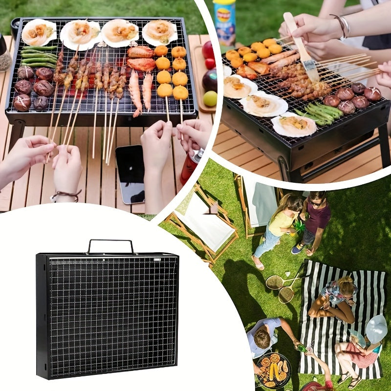 17" Folding Portable BBQ Charcoal Grill - Compact Tabletop Mini Smoker - Small Outdoor Grill for Travel Backyard Picnic Beach