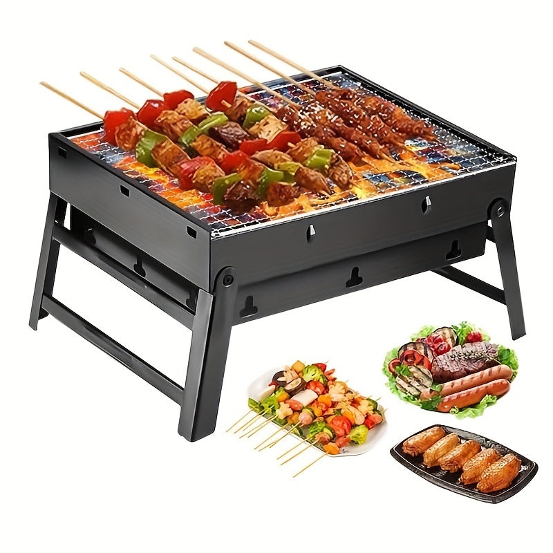 17" Folding Portable BBQ Charcoal Grill - Compact Tabletop Mini Smoker - Small Outdoor Grill for Travel Backyard Picnic Beach