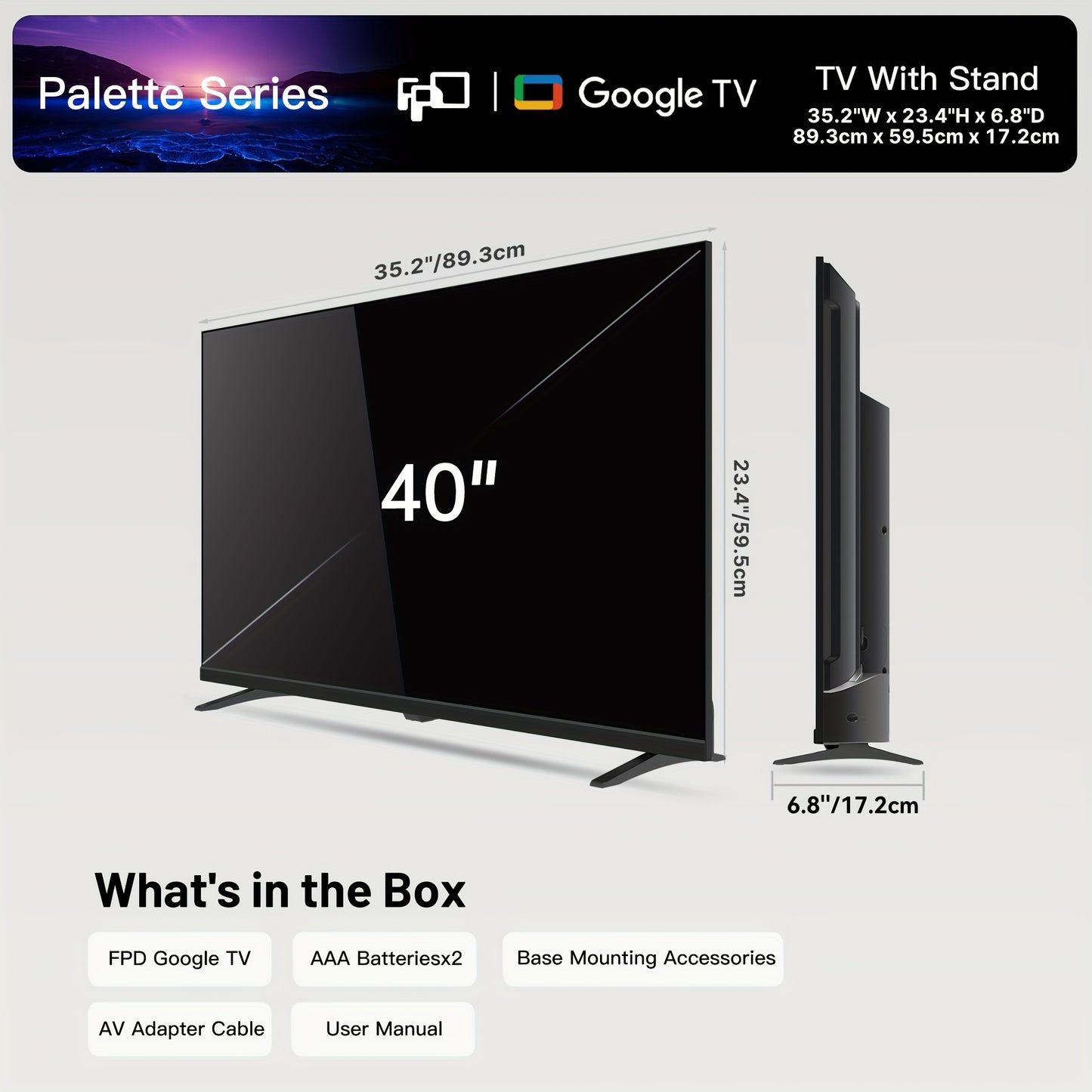 FPD 40 Inch Smart TV Google TV 1080P Full HD, with Built In Google Play And Google Cast, HDR 10, Audio, Voice Remote, Streaming Live TV ( Palette Series, CG40-P3, Model 2025)