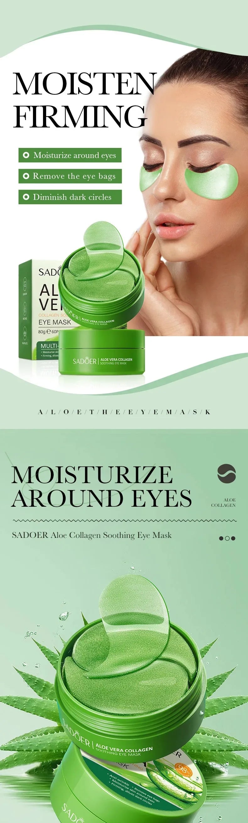 60pcs Aloe Vera Collagen Eye Mask Anti Dark