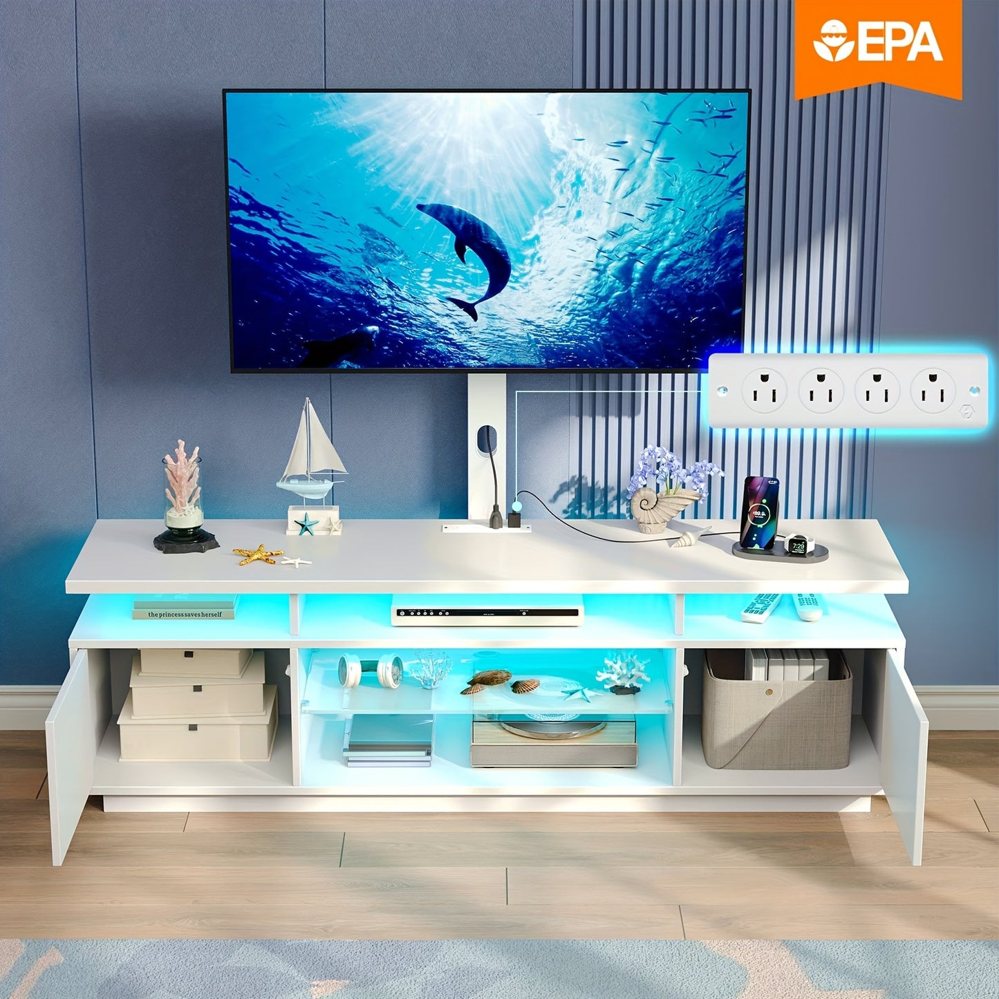 Heavy-Duty Modern TV Stand with Rotating Base .
