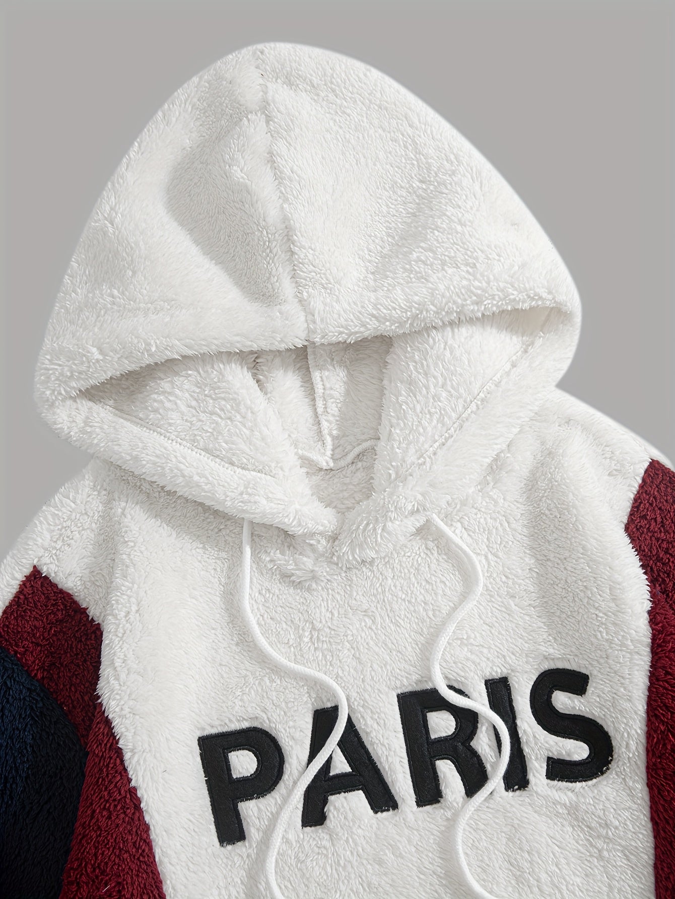 1pc Plush Hoodie - Soft Warm Pullover Sweatshirt with Paris Lettering.